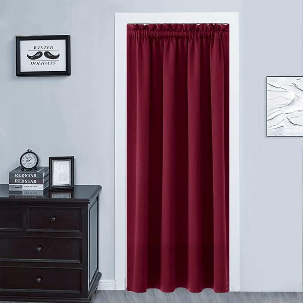 Burgundy Doorway Curtain Solid Blackout Patio Door Curtain Panel 78 Inches Length Rod Pocket Drape Room Darkening Thermal Insulated Energy Efficient Window Treatment 1 Panel W39 x L78 Inch
