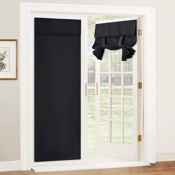 Blackout Door Curtain -  Window Shades Thermal Insulated Light Block French Curtain Tie up Shades Energy Efficient Double Door Blind, 26 x 69 inches, Black, 1 Panel