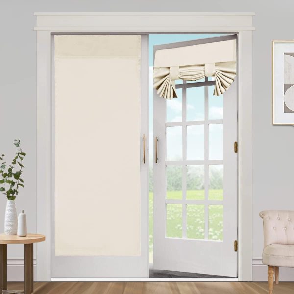 Blackout Curtains for French Doors - Thermal Insulated  Door Window Curtain for Patio Door, Self Stick Tie Up Shade Energy Efficient Double Door Blind, 26 x 68 Inches, 1 Panel, Beige
