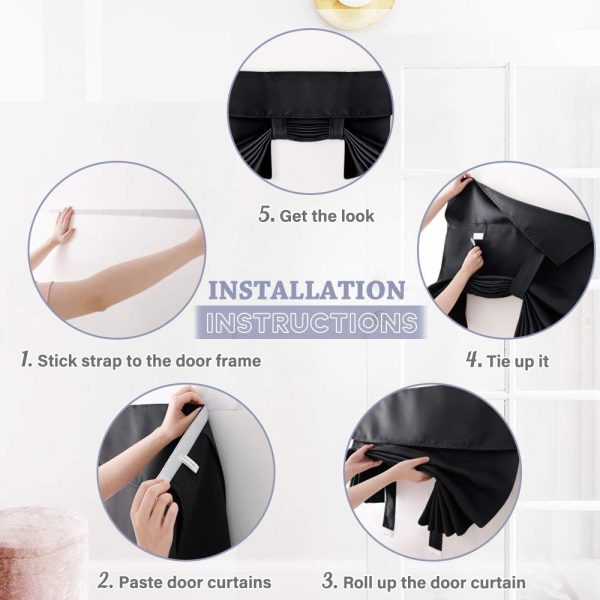 Blackout Door Curtain -  Window Shades Thermal Insulated Light Block French Curtain Tie up Shades Energy Efficient Double Door Blind, 26 x 69 inches, Black, 1 Panel - Image 2