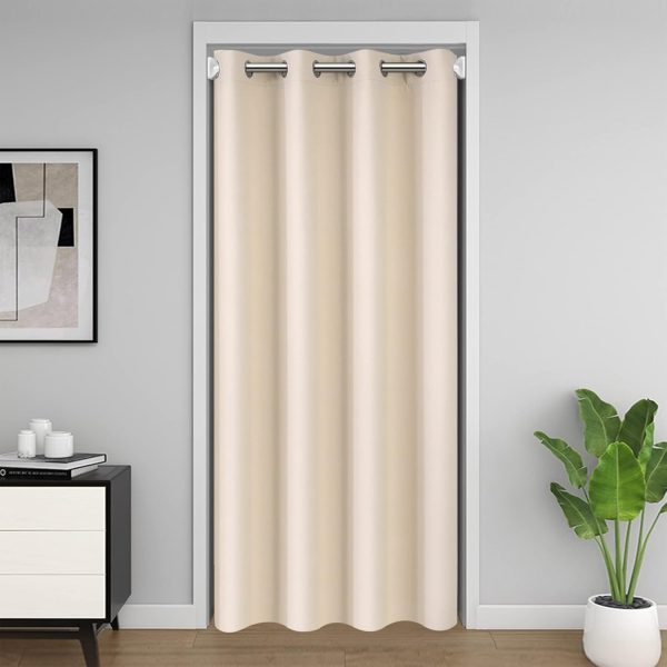 Insulated Thermal Door Curtain - 96 Inch Length Blackout Room Divider for Bedroom, Sliding Closet Door Cover, W42 X L96, Beige