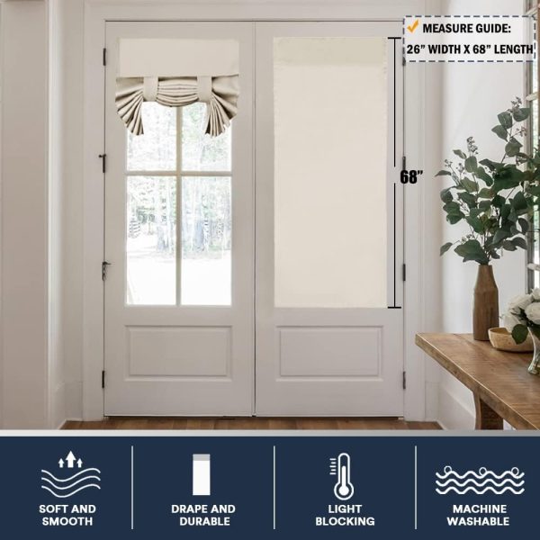 Blackout Curtains for French Doors - Thermal Insulated  Door Window Curtain for Patio Door, Self Stick Tie Up Shade Energy Efficient Double Door Blind, 26 x 68 Inches, 1 Panel, Beige - Image 2