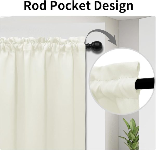 Blackout Door Curtains, Rod Pocket Privacy Light Filtering Sidelight Curtains for French Door, 1 Panel, 52x72 inch, Ivory - Image 2