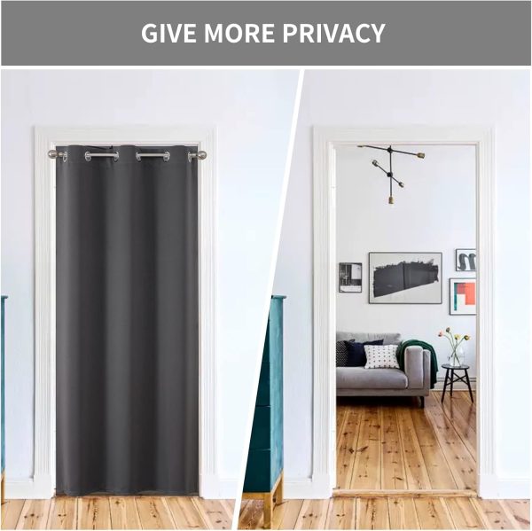 Door Curtain for Closet Doors 78 Inches Long 1 Panel, Blackout Doorway Curtain for Open Closet Bedroom, Room Divider for Privacy (Grey, 40Wx78L) - Image 2