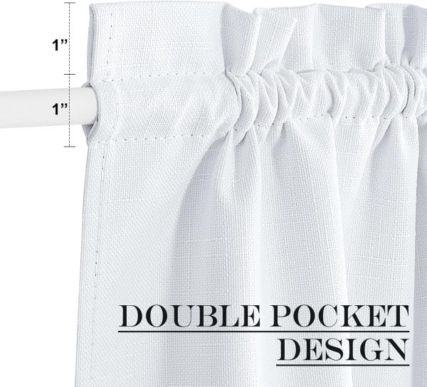 French Door Curtains for Glass Window, 100% Blackout Thermal Insulated French Door Blinds, Front Back Slub Linen Curtain for Kitchen Bathroom, W12 x L72 inches, White, 1 Panel - Image 2