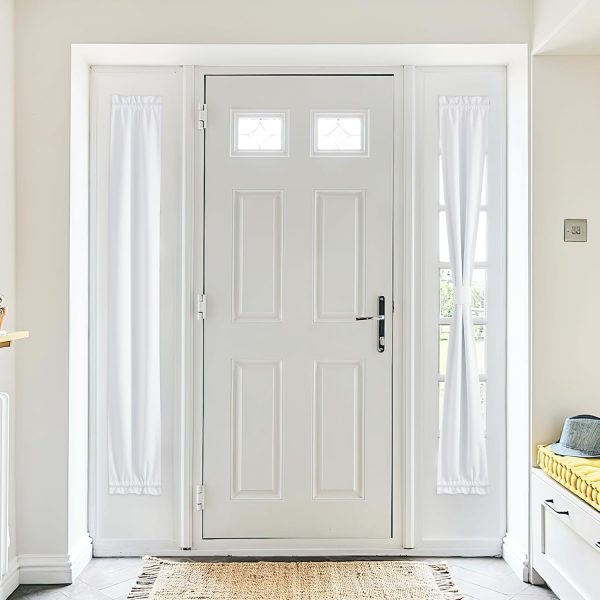 French Door Curtains for Glass Window, 100% Blackout Thermal Insulated French Door Blinds, Front Back Slub Linen Curtain for Kitchen Bathroom, W12 x L72 inches, White, 1 Panel