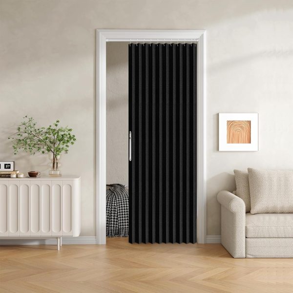 100% Blackout Fabric Folding Door Curtain with Magnetic Closure - Accordion Style for Sliding Doors, Closets,Wardrobe and Temporary Door Solutions Doorway Curtains（W42 x L78, Black，1 Panel）