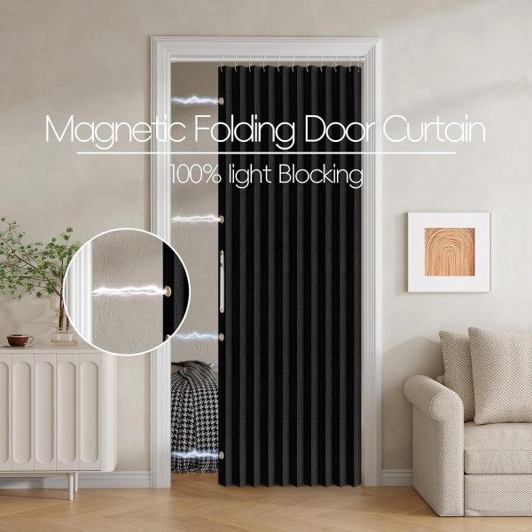 100% Blackout Fabric Folding Door Curtain with Magnetic Closure - Accordion Style for Sliding Doors, Closets,Wardrobe and Temporary Door Solutions Doorway Curtains（W42 x L78, Black，1 Panel） - Image 2