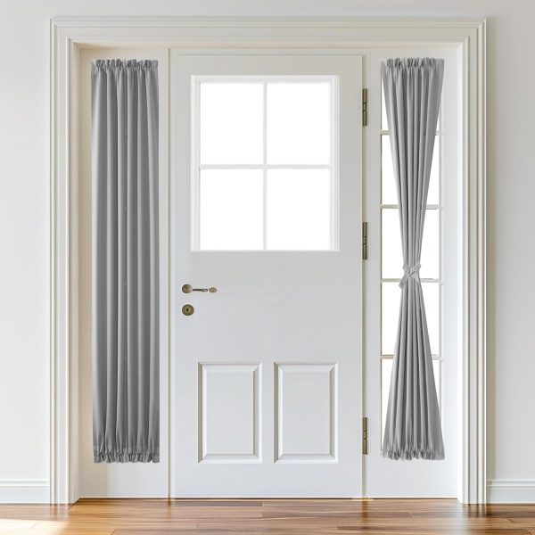 Door Curtains for Door Window, Thermal and Room Darkening Curtains for French Door, Rod Pocket Blackout Curtains for Kitchen, 12 x 72 inches Long, Silver Grey, 1 Panel