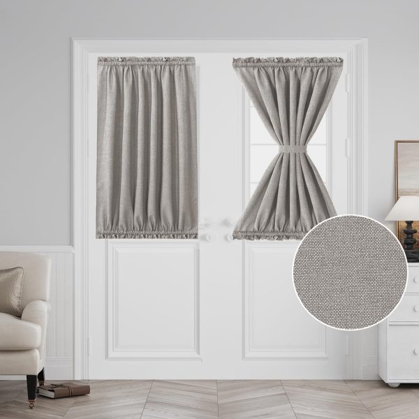 Door Curtain Panel, Privacy Thick Linen French Door Curtains Rod Pocket Thermal Insulated French Shade Window Covering for Patio Glass Front with Tieback, 1 Panel, 54W by 40L, Taupe