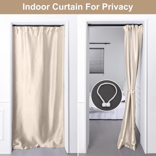 Blackout Door Curtain for Closet Doors Room Divider Curtains for Front/Sliding Door/Closet/Patio,Black Backing（Beige,W 2.8 × H 8 FT,1 Panel） - Image 2