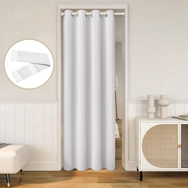 Greyish White Doorway Curtains, Privacy Grommet Closet Curtain for Bedroom, W39 x L78 Inch Solid Blackout Door Coverings, Tie Back Insulated Window Drape, 1 Panel