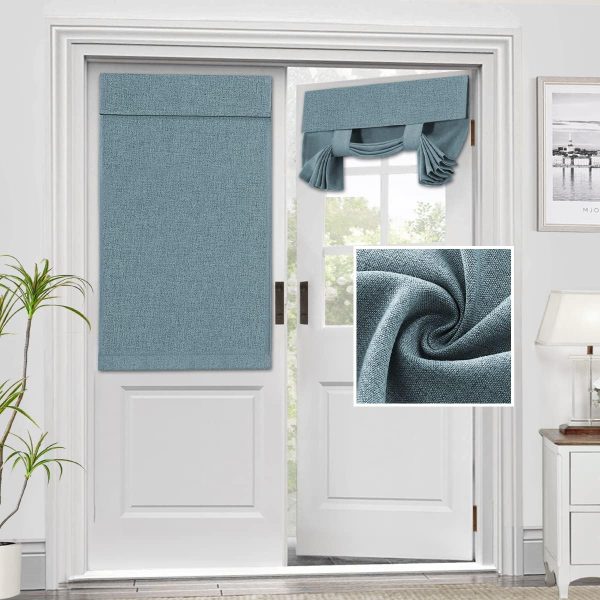 French Door Curtains Linen Textured Privacy Door Blinds Kitchen Window Curtain Waterproof 26 X 40 Inch Room Darkening Curtains for Glass Door Tie Up Shade, 1 Panel, Heather Stone Blue