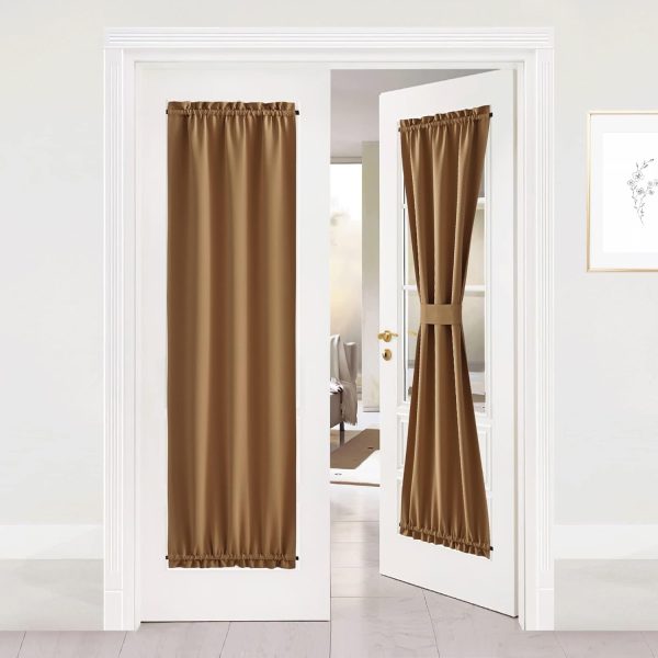Blackout Curtain Solid French Door Cover, Farmhouse Room Darkening Thermal Insulated Window Curtain Drape for Halloween Doors Windows, 1 Panel, W25 x L72 inch, Gold Brown