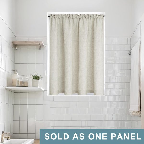 Front Door Curtan for Glass Door Half Window Privacy Protected Light Filtering Rod Pocket Linen Blend Small Curtain Bonus 1 Tie Back 52 x 40 Inch Length Single Panel Cream Beige - Image 2