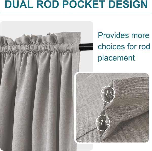 Door Curtain Panel, Privacy Thick Linen French Door Curtains Rod Pocket Thermal Insulated French Shade Window Covering for Patio Glass Front with Tieback, 1 Panel, 54W by 40L, Taupe - Image 2