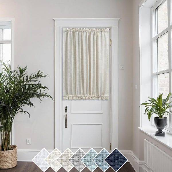 Front Door Curtan for Glass Door Half Window Privacy Protected Light Filtering Rod Pocket Linen Blend Small Curtain Bonus 1 Tie Back 52 x 40 Inch Length Single Panel Cream Beige