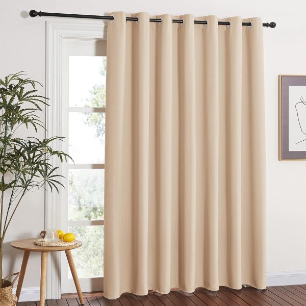 Extra Wide Patio Door Curtain - Energy Smart & Noise Reducing Grommet Thermal Insulated Wide Width Drapes, Sliding Door Curtain for Guestroom(Biscotti Beige, W100 x L84)